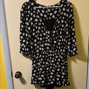 Floral Black and White Women's romper